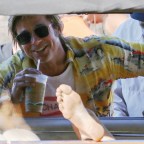 *EXCLUSIVE* Brad Pitt and Margaret Qualley seen behind the scenes as they film "Once Upon a Time in Hollywood"