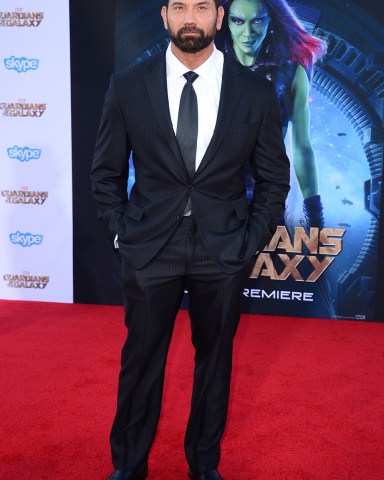 Dave Batista arrives at the premiere of 'Guardians Of The Galaxy' at El Capitan Theatre, in Los Angeles
LA Premiere of "Guardians of the Galaxy" - Arrivals, Los Angeles, USA - 21 Jul 2014