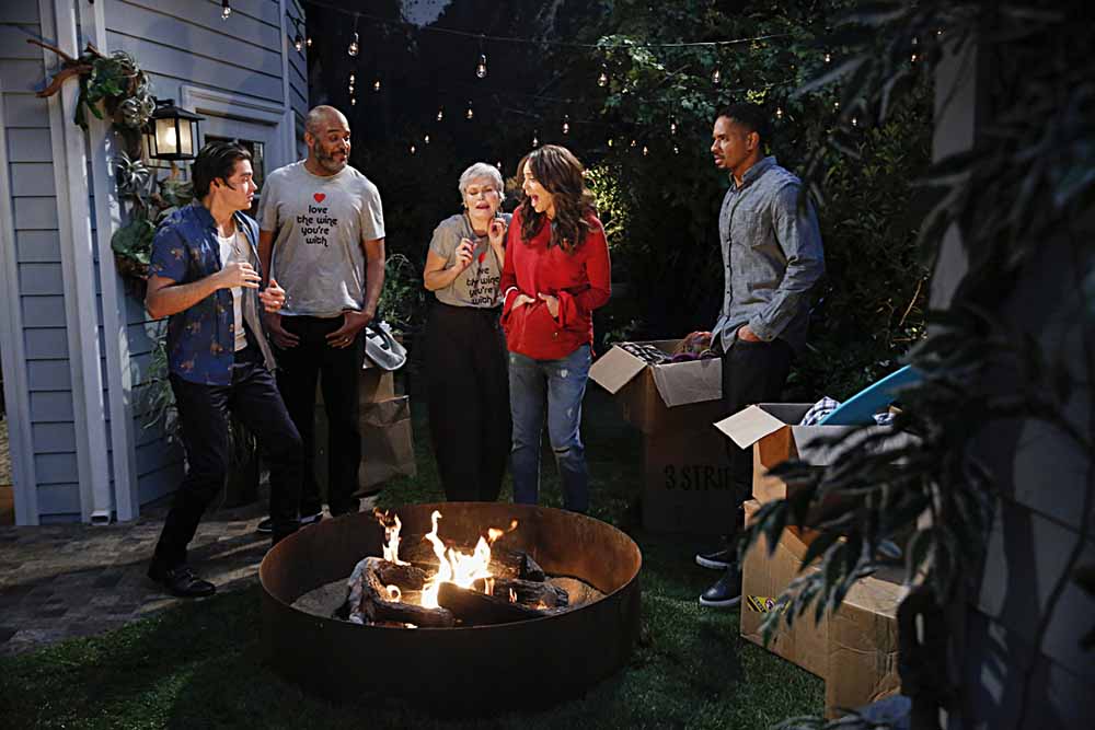 "Scrubbing" -- Jake and Claire attempt to follow Cooper's minimalist lifestyle by "scrubbing" their home of all their old and forgotten belongings. However, they find that letting go of the past is harder than it seems, on HAPPY TOGETHER, Monday, Oct. 8 (8:30-9:00 PM, ET/PT) on the CBS Television Network. Pictured: Felix Mallard, Victor Williams, Stephanie Weir, Amber Stevens West, Damon Wayans Jr.   Photo: Cliff Lipson/CBS ÃÂ©2018 CBS Broadcasting, Inc. All Rights Reserved