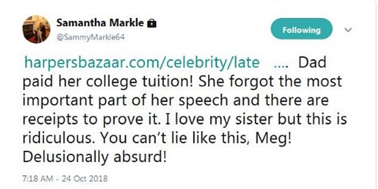 Samantha Markle Disses Meghan Over Her College Tuition Claims Our Dad Paid Hollywood Life