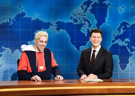 SATURDAY NIGHT LIVE -- "Adam Driver" Episode 1747 -- Pictured: (l-r) Pete Davidson, Colin Jost during "Weekend Update" in Studio 8H on Saturday, September 29, 2018 -- (Photo by: Will Heath/NBC)