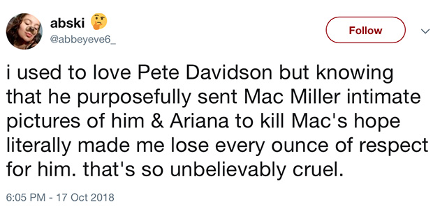 Did Pete Davidson send intimate Ariana pics to Mac Miller? 