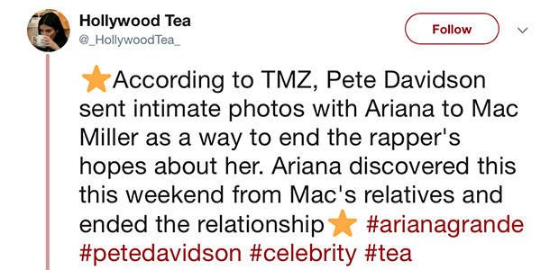 Did Pete Davidson send intimate Ariana pics to Mac Miller? 