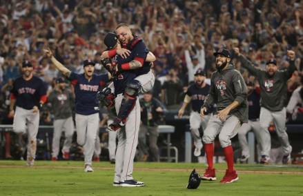 The Boston Red Sox celebrate after Game 5 of baseball's World Series against the Los Angeles Dodgers, in Los Angeles. The Red Sox won 5-1 to win the series 4 game to 1
World Series Red Sox Dodgers Baseball, Los Angeles, USA - 28 Oct 2018