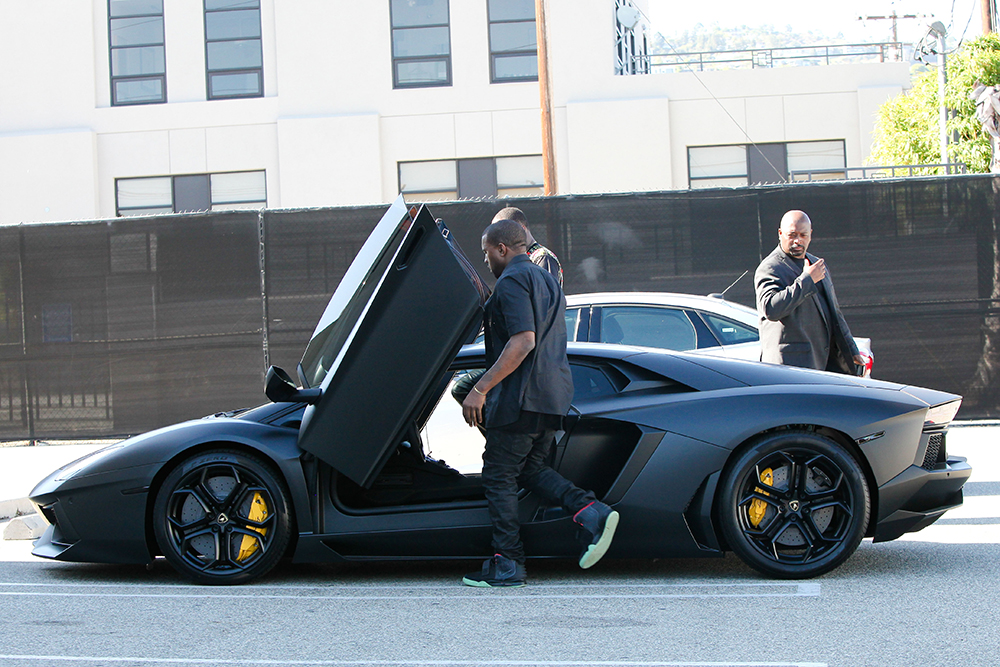 Kanye West out and about in black Lamborghini, Beverly Hills, Los Angeles, America - 30 Jun 2012