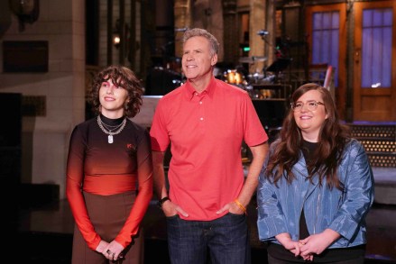 SATURDAY NIGHT LIVE -- "Will Ferrell" Episode 1774 -- Pictured: (l-r) Musial guest King Princess, host Will Ferrell, and Aidy Bryant during Promos in Studio 8H on Thursday, November 21, 2019 -- (Photo by: Rosalind O'Connor/NBC)