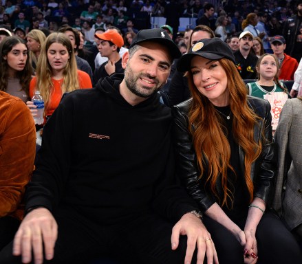 Lindsay Lohan ve kocası Bader Shammas Ünlüler Boston Celtics - New York Knicks maçına katılıyor, New York, ABD - 05 Kasım 2022