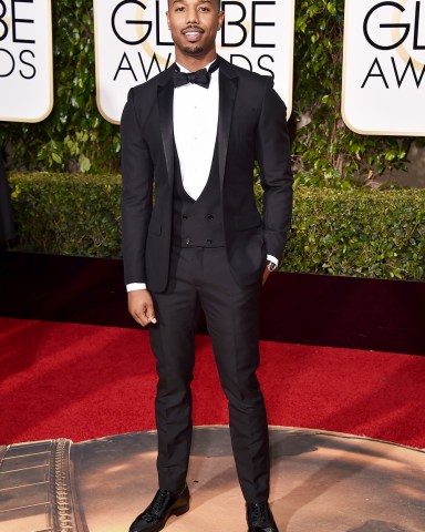 Michael B. Jordan arrives at the 73rd annual Golden Globe Awards on Sunday, Jan. 10, 2016, at the Beverly Hilton Hotel in Beverly Hills, Calif. (Photo by Jordan Strauss/Invision/AP)