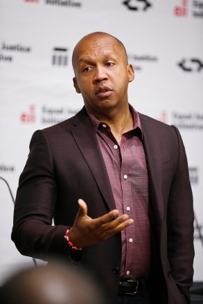 Bryan Stevenson speaks at a news conference, in Montgomery, Ala., about the National Memorial for Peace and Justice, and the Legacy Museum opening that will honor thousands of people killed in lynchingsLynching Memorial, Montgomery, USA - 23 Apr 2018