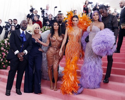 Corey Gamble, Kris Jenner, Kim Kardashian West, Kanye West, Kendall Jenner, Kylie Jenner and Travis Scott arrive on the red carpet for the 2019 Met Gala, the annual benefit for the Metropolitan Museum of Art's Costume Institute, in New York, New York , USA, 06 May 2019. The event coincides with the Met Costume Institute's new Spring 2019 exhibition, 'Camp: Notes on Fashion', which runs from 09 May to 08 September 2019. 2019 Met Gala at the Metropolitan Museum of Art, New York, USA.  - 06 May 2019