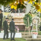 Tragic Kim Porter's golden casket spotted at graveyard as Sean 'Diddy' Combs, Usher and mourners gather.