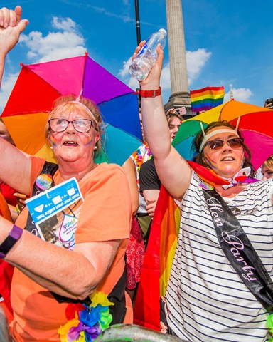 The march arrives in Trafalgar square - The London Pride parade and event in Trafalgar Square.
Pride in London Parade - 07 Jul 2018