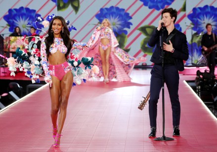 Jasmine Tookes on the catwalk with Shawn Mendes performingVictoria's Secret Fashion Show, Runway, New York, USA - 08 Nov 2018
