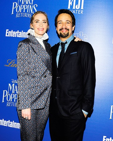 NEW YORK, NY - DECEMBER 17: Emily Blunt and Lin-Manuel Miranda attend The Cinema Society With FIJI Water, Lindt Chocolate, Entertainment Weekly & People Host A Screening Of Disney's "Mary Poppins Returns” at SVA Theater on December 17, 2018 in New York. (Photo by Paul Bruinooge/PMC) *** Local Caption *** Emily Blunt;Lin-Manuel Miranda