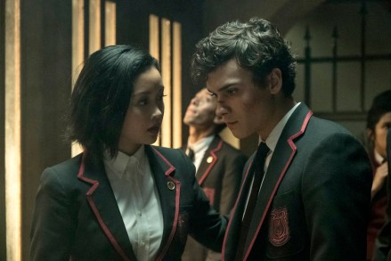 DEADLY CLASS -- "Noise, Noise, Noise" Episode 101 -- Pictured: (l-r) Lana Condor as Saya, Benjamin Wadsworth as Marcus -- (Photo by: Katie Yu/SYFY)