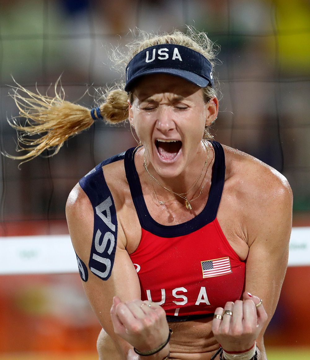 United States' Kerri Walsh Jennings celebrates a point while playing Brazil during the women's beach volleyball bronze medal match of the 2016 Summer Olympics in Rio de Janeiro, Brazil
Rio 2016 Olympic Games, Beach Volleyball, Brazil - 17 Aug 2016