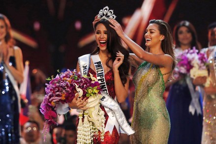 Editorial use only
Mandatory Credit: Photo by RUNGROJ YONGRIT/EPA-EFE/REX/Shutterstock (10035409s)
The new Miss Universe 2018 Catriona Gray (L) of the Philippines jubilates as she is crowned by Miss Universe 2017 Demi-Leigh Nel-Peters (R) of South Africa during the Miss Universe 2018 beauty pageant at Impact Arena in Bangkok, Thailand, 17 December 2018. Women representing 94 nations will participate in the 67th Miss Universe 2018 beauty pageant in Bangkok.
Miss Universe 2018 beauty pageant in Bangkok, Thailand - 17 Dec 2018