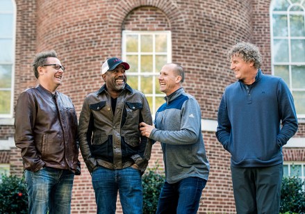 Jim Sonefeld, Darius Rucker, Dean Felber, Mark Bryan. Dean Felber, from left, Darius Rucker, Jim Sonefeld, and Mark Bryan, of Hootie & the Blowfish, pose for a portrait at the University of South Carolina in Columbia, S.C. The band is returning with a tour and album 25 years after 