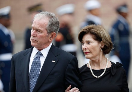 George H.W. Bush, George W. Bush, Laura Bush. Former President George W. Bush and his wife, Laura Bush, leave St. Martin's Episcopal Church in Houston after the funeral service for his father, former President George H.W. Bush onGeorge HW Bush, Houston, USA - 06 Dec 2018
