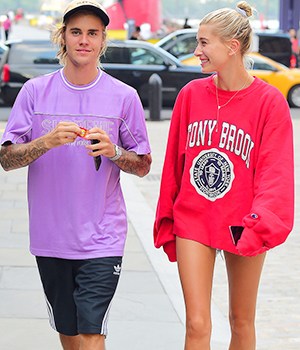 Justin Bieber and his model fianc?e Hailey Baldwin were spotted out in New York, NY as they enjoyed a cute movie date. The pair arrived alone to watch 'Mission: Impossible ? Fallout' at a dine-in movie theatre, but that didn't stop Justin from bringing his own snacks along. He munched on a handful of raisins, even offering the paparazzi some. He wore a purple shirt and black shorts, while she wore an over-sized Stony Brook University crew neck and short shorts.Pictured: Justin Bieber,Hailey BaldwinRef: SPL5012541 250718 NON-EXCLUSIVEPicture by: 247PAPS.TV / SplashNews.comSplash News and PicturesLos Angeles: 310-821-2666New York: 212-619-2666London: 0207 644 7656Milan: +39 02 4399 8577Sydney: +61 02 9240 7700photodesk@splashnews.comWorld Rights, No Portugal Rights