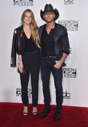 Tim McGraw, right, and Maggie McGraw arrive at the American Music Awards at the Microsoft Theater, in Los AngelesAPTOPIX 2016 American Music Awards - Arrivals, Los Angeles, USA - 20 Nov 2016