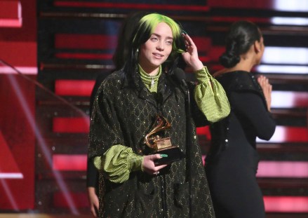 Billie Eilish accepts the award for best new artist at the 62nd annual Grammy Awards on Sunday, Jan. 26, 2020, in Los Angeles. (Photo by Matt Sayles/Invision/AP)