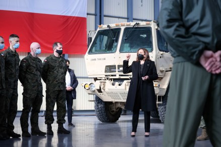 US Vice President Kamala Harris (C) during her meeting with Polish and US soldiers at the 1st Airlift Base in Warsaw, Poland, 11 March 2022. The visit of the US vice president is a demonstration of the United States' support for NATO's eastern flank allies in the face of the Russian invasion in Ukraine.
US Vice Psocieresident Kamala Harris visits Poland, Warsaw - 11 Mar 2022