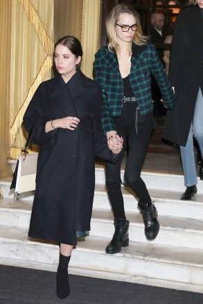 Cara Delevigne and girlfriend Ashley Benson seen leaving hotel Costes with Kaia Gerber during Paris Fashion Week Women Fall Winter 2020Pictured: Cara Delevingne,Ashley Benson and Kaia GerberRef: SPL5151409 250220 NON-EXCLUSIVEPicture by: MCvitanovic / SplashNews.comSplash News and PicturesLos Angeles: 310-821-2666New York: 212-619-2666London: +44 (0)20 7644 7656Berlin: +49 175 3764 166photodesk@splashnews.comWorld Rights