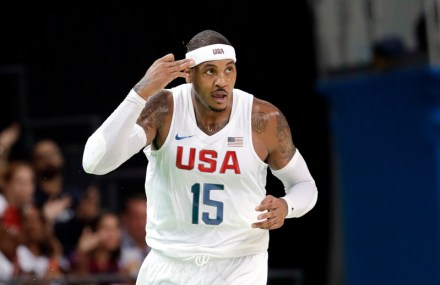 Carmelo Anthony United States' Carmelo Anthony (15) signals ager make a score against Venezuela during a men's basketball game at the 2016 Summer Olympics in Rio de Janeiro, Brazil
Rio 2016 Olympic Games, Basketball, Carioca Arena 1, Brazil - 08 Aug 2016
