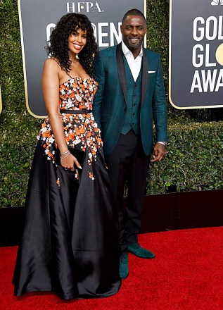 Idris Elba, Sabrina Dhowre. Idris Elba, right, and Sabrina Dhowre arrive at the 76th annual Golden Globe Awards at the Beverly Hilton Hotel, in Beverly Hills, Calif
76th Annual Golden Globe Awards - Arrivals, Beverly Hills, USA - 06 Jan 2019