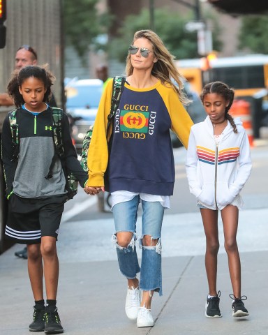 Heidi Klum with her kids Johan and Lou Samuel
Heidi Klum out and about, New York, USA - 26 Jun 2018
WEARING GUCCI SWEATSHIRT