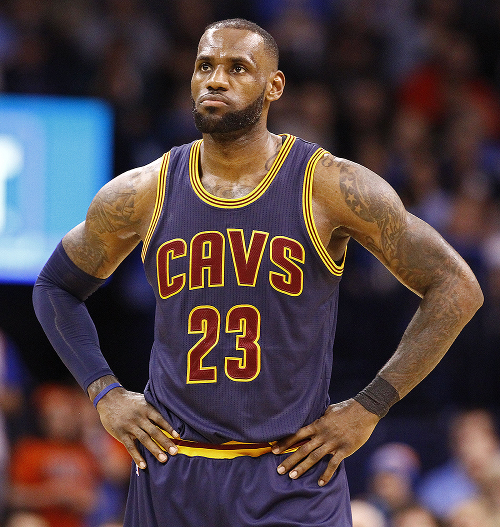 LeBron James
Cleveland Cavaliers at Oklahoma City Thunder, USA - 09 Feb 2017
Cleveland Cavaliers forward LeBron James looks on while standing on the court in the first half of the NBA basketball game between the Cleveland Cavaliers and the Oklahoma City Thunder at the Chesapeake Energy Arena in Oklahoma City, Oklahoma, USA, 09 February 2017.