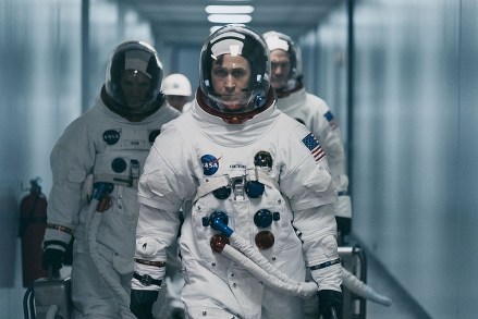 Editorial use only. No book cover usage.Mandatory Credit: Photo by Daniel McFadden/Universal/Kobal/REX/Shutterstock (9927631ac)Lukas Haas as Mike Collins, Ryan Gosling as Neil Armstrong, Corey Stoll as Buzz Aldrin'First Man' Film - 2018A look at the life of the astronaut, Neil Armstrong, and the legendary space mission that led him to become the first man to walk on the Moon on July 20, 1969.