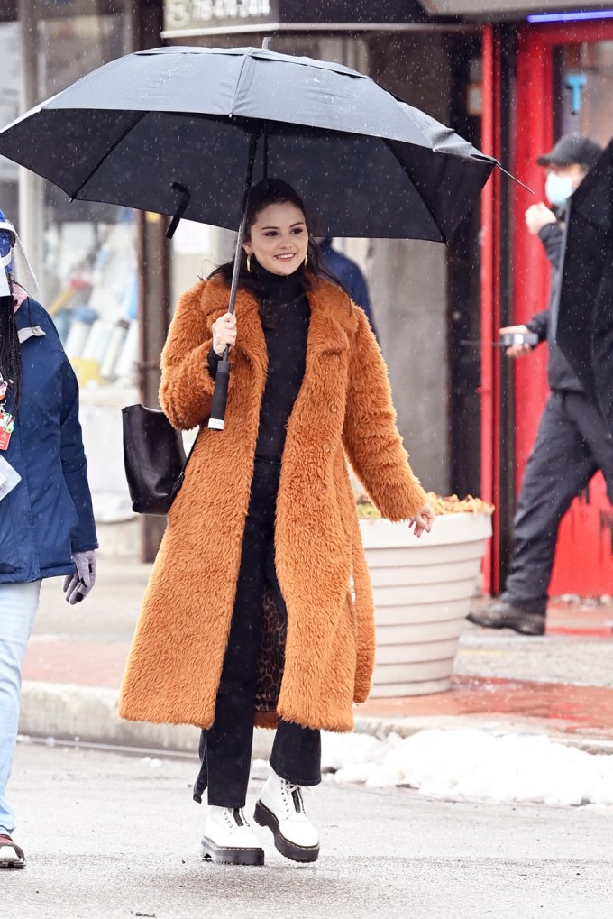 Selena Gomez in a warm coat