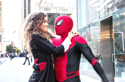 SPIDER-MAN: FAR FROM HOME, from left: Zendaya, Tom Holland as Spider-Man / Peter Parker, 2019. ph: JoJo Whilden / © Columbia Pictures / © Marvel / courtesy Everett Collection
