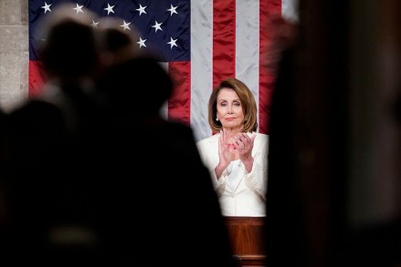 House Speaker Nancy Pelosi, claps on the House floor as guests are announced as they arrive prior to President Donald Trump arriving and delivering his State of the Union address to a joint session of Congress on Capitol Hill in Washington
State of the Union, Washington, USA - 05 Feb 2019