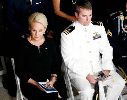 Cindy McCain, wife of Senator John McCain sits with her son Jack during a memorial service for Senator John McCain, R-Ariz. at the Arizona Capitol, in Phoenix, Arizona, USA, 29 August 2018. The senator died from brain cancer in Sedona, Arizona, USA on 25 August 2018. McCain a veteran of the Vietnam War, served two terms in the US House of Representatives, and was elected to five terms in the US Senate. He also ran for president twice, and was the Republican nominee in 2008.
Senator John McCain lies in state at the Arizona Capitol, Phoenix, USA - 29 Aug 2018