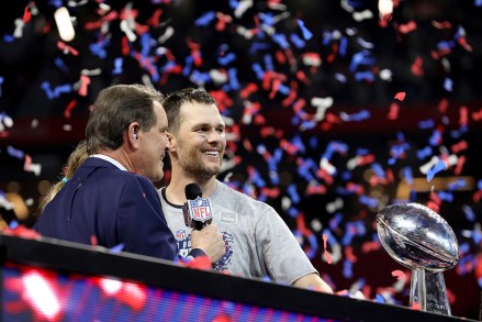 New England Patriots quarterback Tom Brady is interviewed by Jim Nantz after defeating the Los Angeles Rams during NFL Super Bowl 53, in Atlanta. The Patriots won 13-3
Patriots Rams Super Bowl Football, Atlanta, USA - 03 Feb 2019