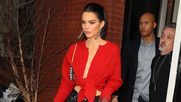 Kendall Jenner Braless In Red Sweater Flaunts Abs