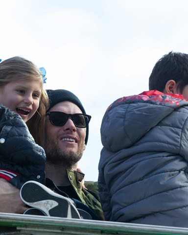 Super Bowl LIII Champions New England Patriots quarterback Tom Brady (C) holds his daughter Vivian Lake Brady (L) as they ride a duck boat during a celebration parade on the streets of Boston, Massachusetts, USA 05 February 2019. The New England Patriots defeated the Los Angeles Rams to win Super Bowl LIII, their sixth championship in seventeen years. New England Patriots Super Bowl Championship Parade, Boston, USA - 05 Feb 2019