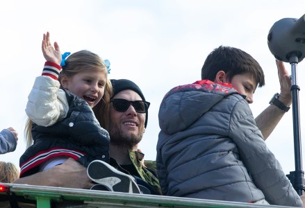 Super Bowl LIII Champions New England Patriots quarterback Tom Brady (C) holds his daughter Vivian Lake Brady (L) as they ride a duck boat during a celebration parade on the streets of Boston, Massachusetts, USA 05 February 2019. The New England Patriots defeated the Los Angeles Rams to win Super Bowl LIII, their sixth championship in seventeen years.
New England Patriots Super Bowl Championship Parade, Boston, USA - 05 Feb 2019