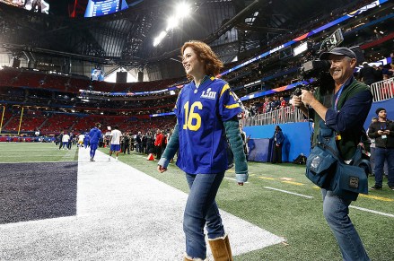 Actress Ellie Kemper on the field prior to the start of Super Bowl LIII between the New England Patriots and the Los Angeles Rams at Mercedes-Benz Stadium in Atlanta, Georgia, USA, 03 February 2019.
Super Bowl LIII, Atlanta, USA - 03 Feb 2019