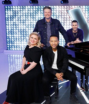 THE VOICE -- Season 16 -- Pictured: (l-r) Kelly Clarkson, Blake Shelton, John Legend, Adam Levine -- (Photo by: Trae Patton/NBC)