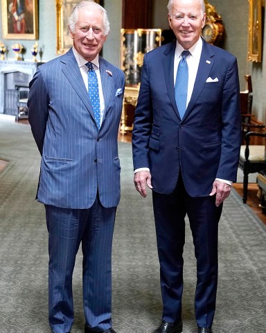 King Charles III and US President Joe Biden in the Grand Corridor at Windsor Castle, Berkshire, during President Biden's visit to the UK.
King Charles III meets with US President Joe Biden, Windsor Castle, UK - 10 Jul 2023