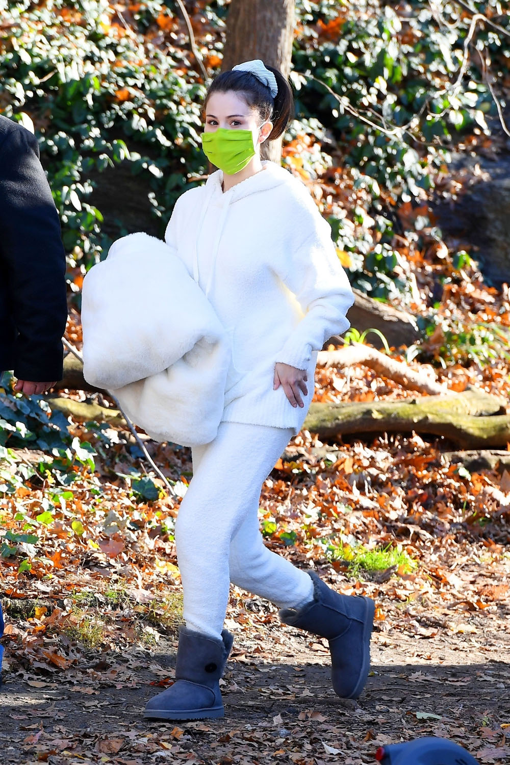 Selena Gomez Rock All White Sweat Set BACKGRID