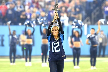 Singer Sheryl Crow serves as the Honorary 12th Titan before an NFL football game between the Tennessee Titans and the Buffalo Bills, in Nashville, Tenn
Bills Titans Football, Nashville, United States - 18 Oct 2021