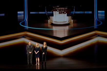 From left, Steve Carell, Reese Witherspoon and Jennifer Aniston speak at the Steve Jobs Theater during an event to announce new Apple products, in Cupertino, Calif
Apple Streaming TV, Cupertino, USA - 25 Mar 2019