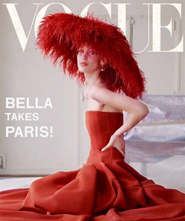 Bella Hadid Red Dress Vogue Cover Audrey Hepburn 