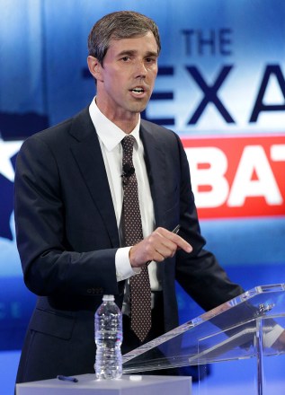 MAGS OUT; TV OUT; NO SALES; SAN ANTONIO OUT; AP MEMBERS ONLY; MANDATORY CREDIT
Mandatory Credit: Photo by TOM REEL/POOL/EPA-EFE/REX/Shutterstock (9934616s)
Democratic challenger and US Representative from Texas Beto O'Rourke speaks during a debate with Republican Senator Ted Cruz (not pictured) before the US Midterm elections in San Antonio, Texas, USA, 16 October 2018.
Candidate for the US Senate Beto O'Rourke and Senator Ted Cruz hold a debate in San Antonio, USA - 16 Oct 2018