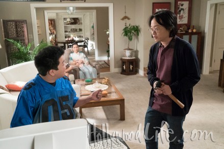 FRESH OFF THE BOAT - "These Boots Are Made for Walkin'" - Eddie, angry after his mom tells him he's too immature to go on a student exchange trip to Taiwan, takes Jessica at her word when she says "my house, my rules" and leaves home. But when he ends up living with Horace (guest star Jimmy O. Yang) in his new apartment, he has second thoughts. Louis and Evan suspect Emery is leading some sort of secret life after he quits the volleyball team but lies about still going to practice, so they begin following him on "Fresh Off the Boat," FRIDAY, MARCH 8 (8:00-8:30 p.m. EST), as part of the new TGIF programming block on The ABC Television Network. (ABC/Kelsey McNeal)
HUDSON YANG, LUCILLE SOONG, JIMMY O. YANG